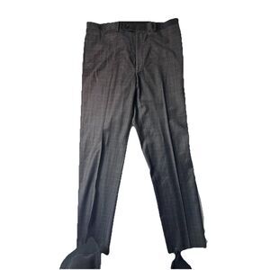 RALPH LAUREN Charcoal Glen Plaid Windowpane Flat Front Tapered Pants 34 x 32